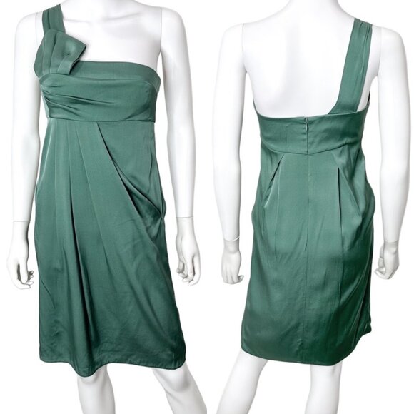 Armani Collezioni Silk One Shoulder Pleated Knee Length Cocktail Dress Size 4 - Picture 1 of 17